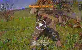 A Russian soldier tried in vain to shoot down an attack drone with a rifle butt