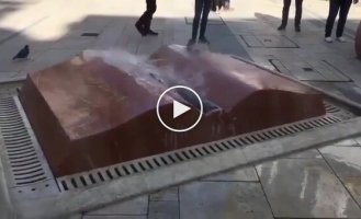 An unusual book-shaped fountain in Hungary