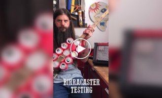 A guitar made from beer cans