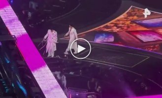 A musician fell off the stage during a concert