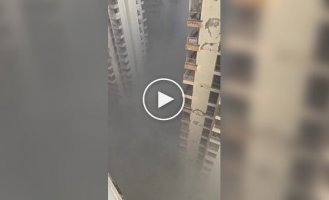 View from a balcony in smog-shrouded Delhi