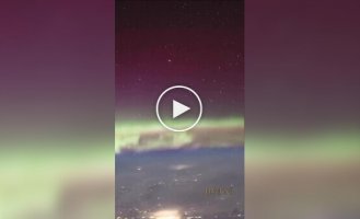 Астронавт NASA снял космический «поезд» из спутников Starlink на фоне полярного сияния