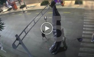 В Мехико парашютиста сняли с городского светофора