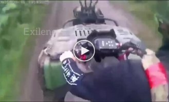 A kamikaze drone tears off the arms and head of an occupier driving an ATV with mobile electronic warfare