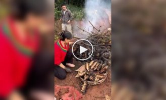 In China, they prepare traditional fried pine cones with a smoky aroma