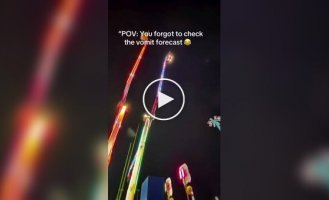 Guy gets motion sickness on a roller coaster; people below pay the price