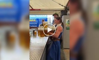A powerful girl and a ton of beer