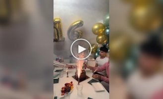 Explosive party: men lit candles on a cake, which turned out to be fireworks