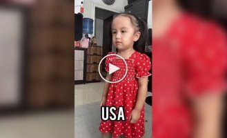 A girl showed how movie characters from different countries dodge bullets