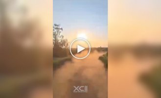 A soldier destroys a Russian kamikaze drone with a shotgun that flew right up to a pickup truck