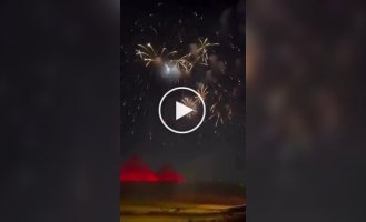 New Year's fireworks over the pyramids Cheops and over Disneyland Paris