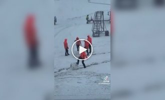 Snow-covered airport staff enjoyed some fun winter activities