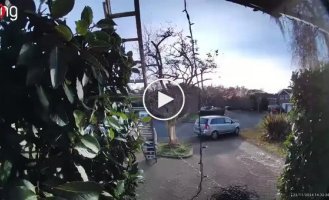 Holiday mishap: man falls down stairs while hanging fairy lights