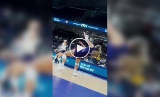 A volleyball rally in slow motion