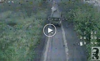 Ukrainian defenders hit a Russian BM-21 Grad MLRS, as well as support vehicles with BC
