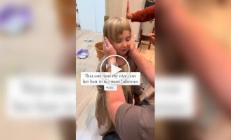 A three-year-old girl decided to play hairdresser and cut her own hair.