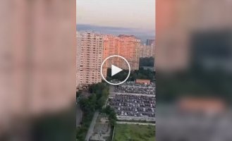 Russian attack drone hits a residential multi-story building during an attack on Kyiv