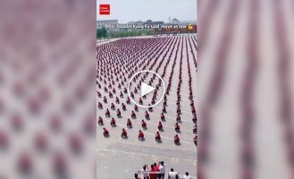 Сотни учеников кунг-фу тренируются одновременно в Китае