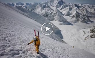 A mountaineer became the first person in history to ski down the most difficult north face of Everest