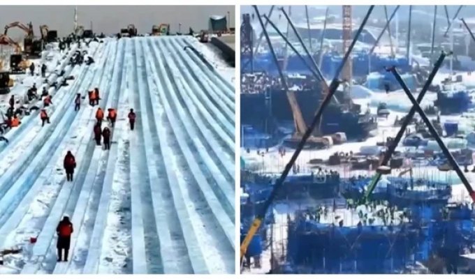 В Харбине строят гигантскую ледяную горку и снеговика (1 фото + 2 видео)