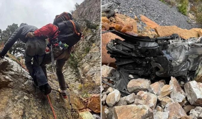 Driver miraculously survived after falling into a chasm (5 photos)