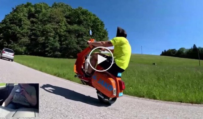 Stuntman rode several kilometers on a scooter without a front wheel