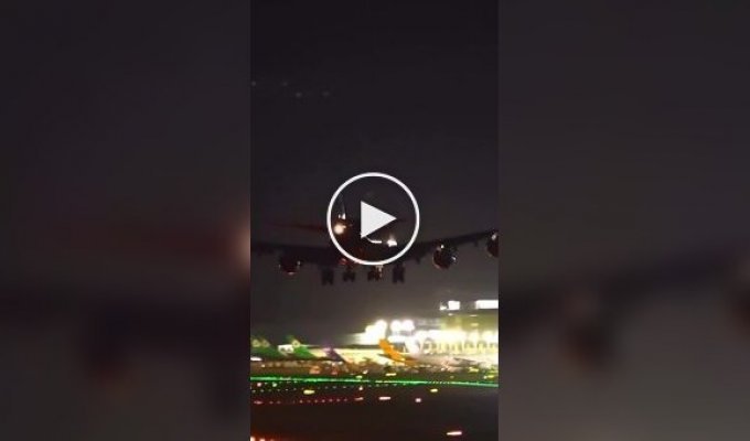 A plane touched the runway with its engine during landing