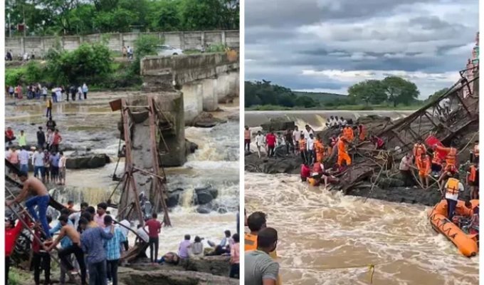 A bridge with hundreds of tourists collapsed in India, there are casualties (2 photos + 1 video)