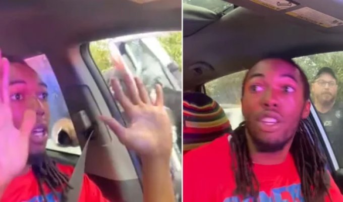 A policeman broke a car window and hit a driver for turning off the headlights (6 photos + 1 video)