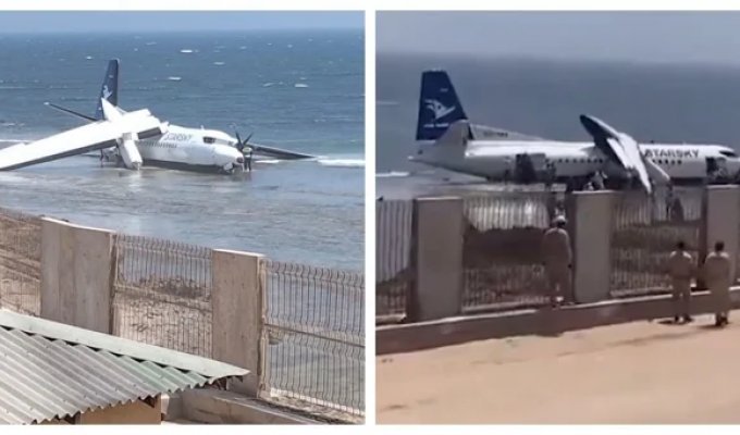 Plane made an emergency landing in the ocean and was caught on video (2 photos + 1 video)