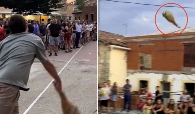 В Испании прошёл чемпионат по метанию хамона (3 фото + 1 видео)