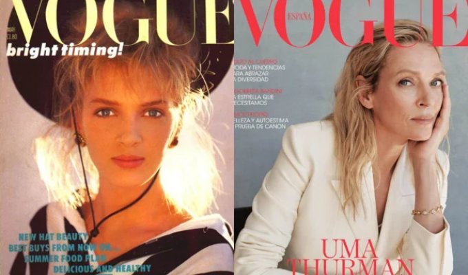Uma Thurman: from her first Vogue cover at 15 to her comeback 40 years later (16 photos)