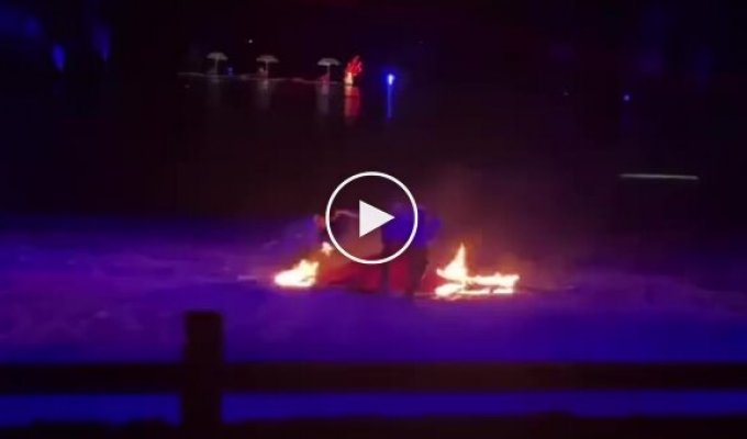 During a show, a dancer caught fire and jumped Into the water