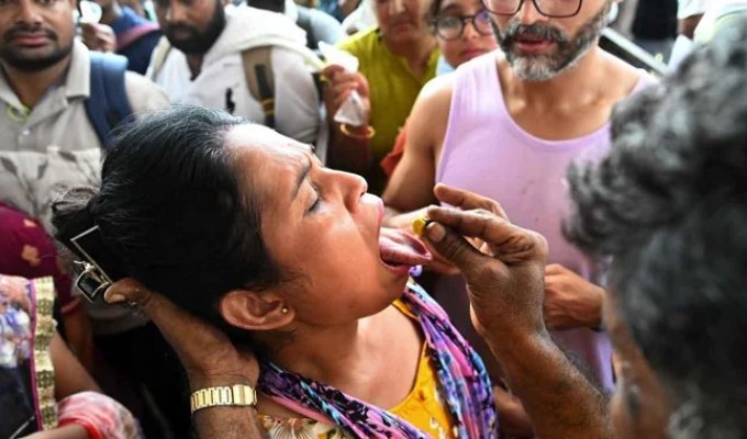 Thousands of People in India Wait in Enormous Lines to Swallow Live Fish (2 photos)
