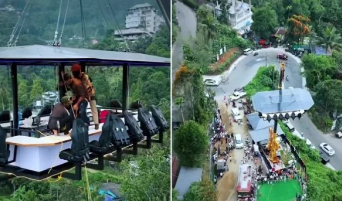 Extreme dinner in the sky: a broken crane left a family hanging at 45 meters (4 photos + 1 video)