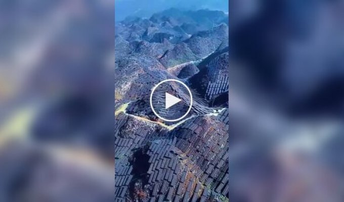 Mountains in China completely covered in solar panels were filmed from above