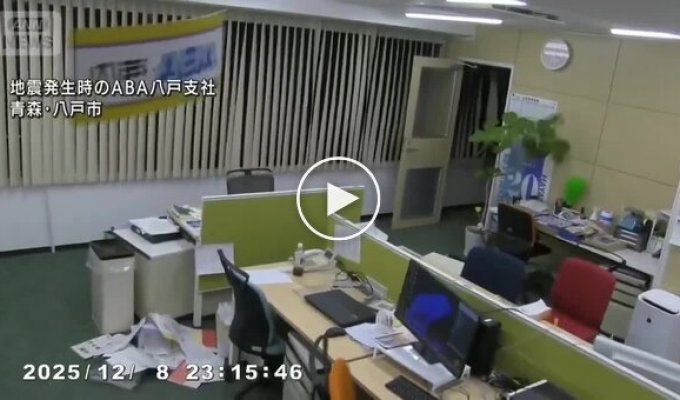 Момент землетрясения в Японии попал на камеру видеонаблюдения