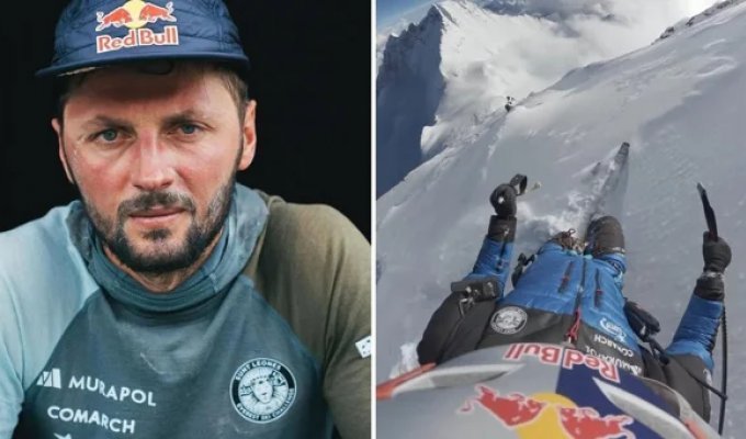 Впервые  в истории: польский смельчак спустился с вершины Эвереста  на лыжах и без кислородного баллона (6 фото + 1 видео)