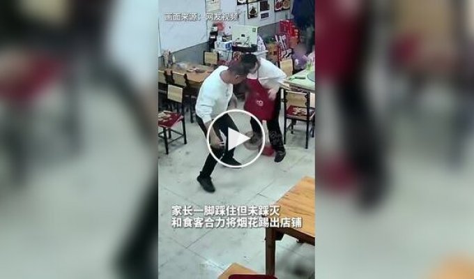 A boy set fire to fireworks in his parents' cafe