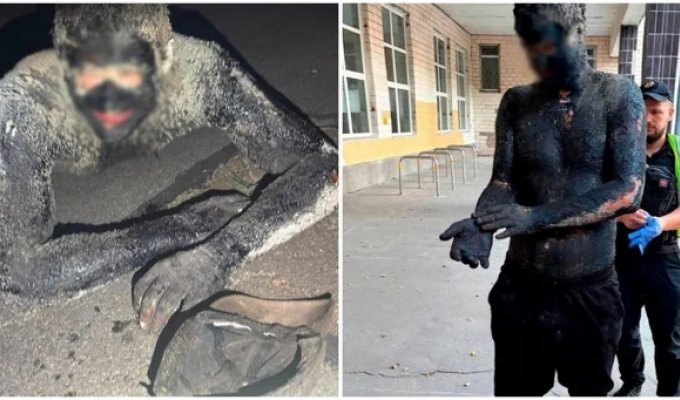 Kyiv Man Covers Himself in Tar to Rob a Store (4 Photos + 1 Video)