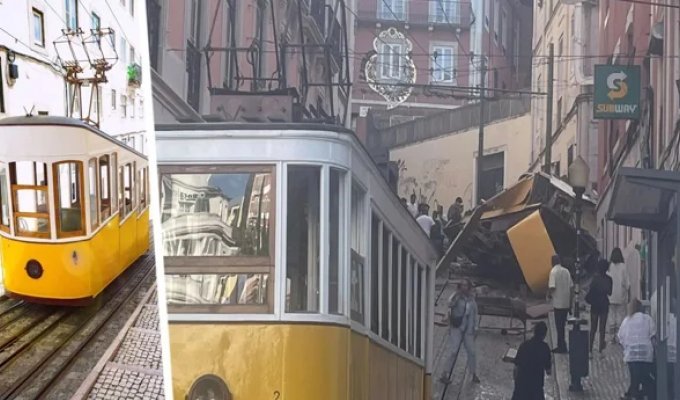 Funicular derailed in Portugal (2 photos + 3 videos)