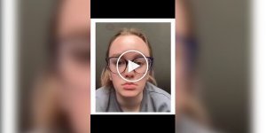Young woman tests the effectiveness of eyeglass retainers with a simple experiment